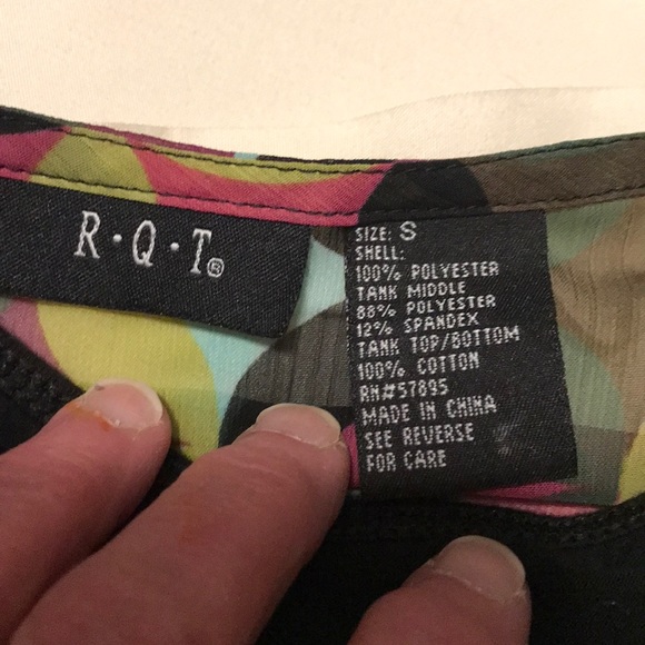 Size S black mauve green multi blouse by RQT - Picture 2 of 5